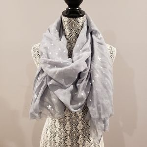 Gray Wrap Scarf with Silver Stars